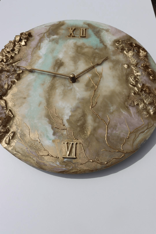 Elegant fluid art painted Resin wall clock