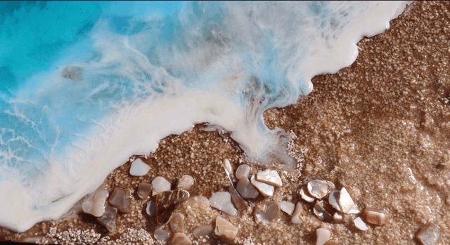 Resin Seascape on wooden panel. Sea beach Ocean painting art 3D resin art. Resin wall