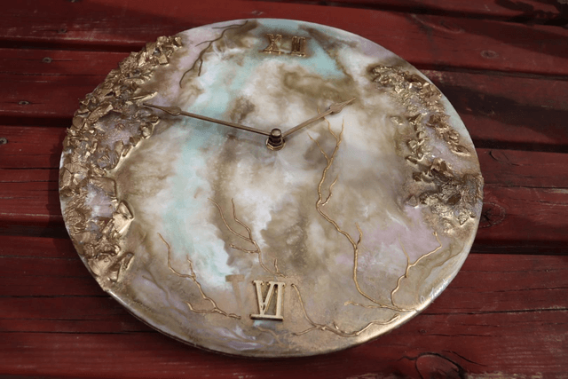 Elegant fluid art painted Resin wall clock