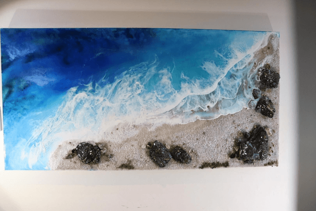 Resin Beach, canvas painting, ocean waves, resin seascape

