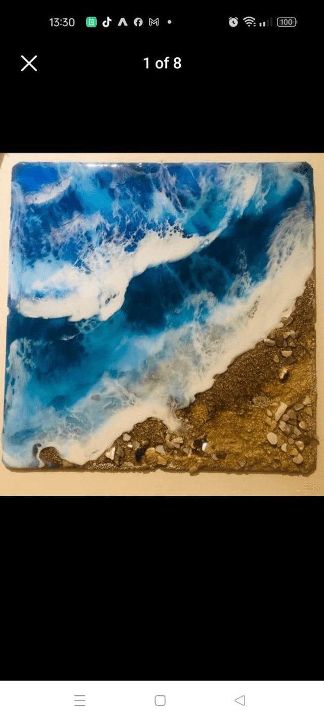 Resin Seascape on wooden panel. Sea beach Ocean painting art 3D resin art. Resin wall