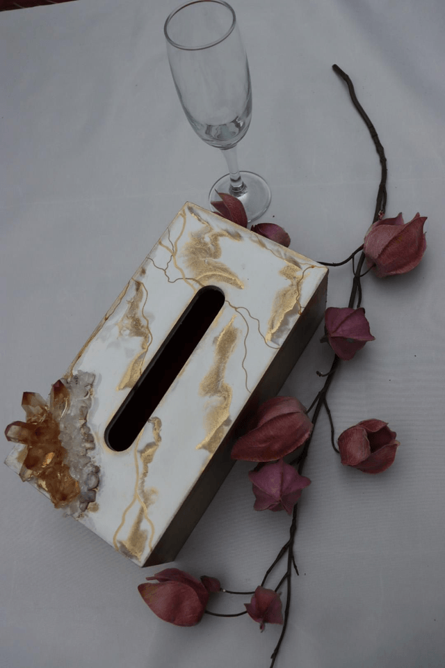White with Gold lines tissue box