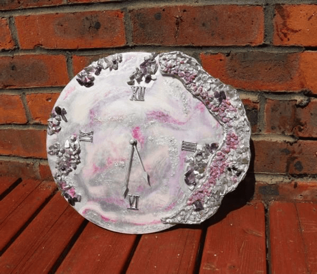 Wall Clock Fluid Art with crystals, 